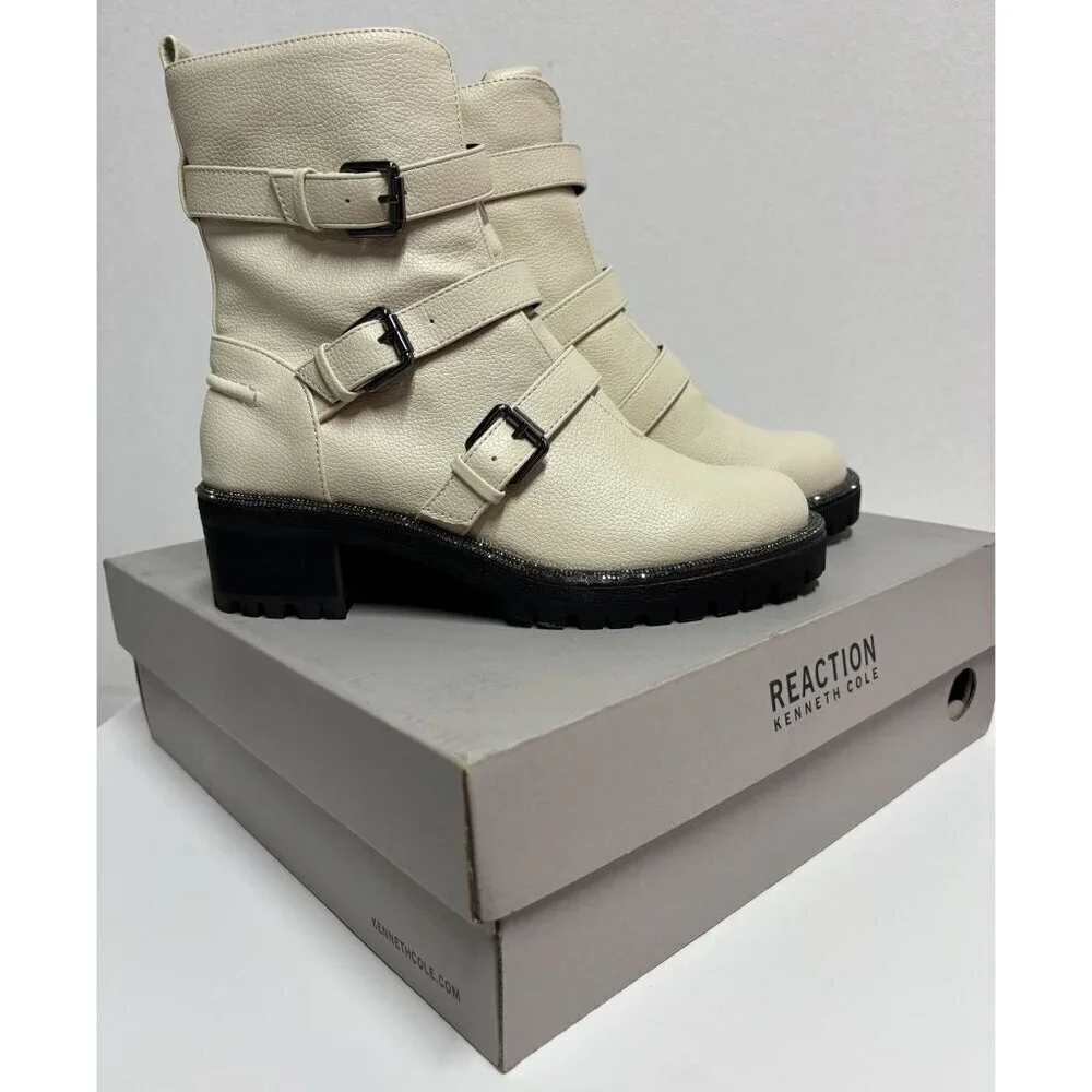 KENNETH COLE / Tate Briker Jewel / Lug Sole / Booties / Bone / with Buckle
